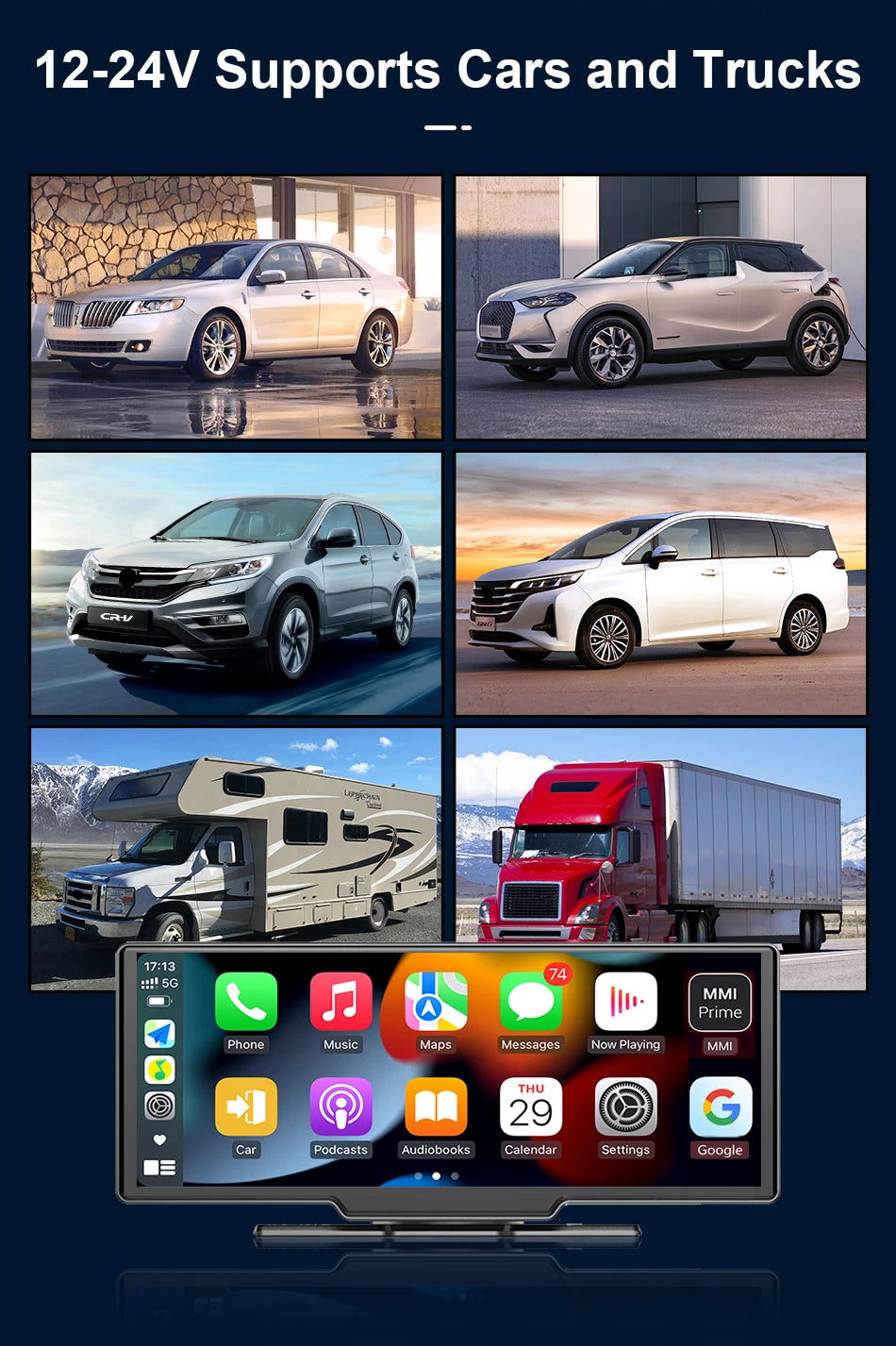 10.26" Carplay Screen for Car,Wireless CarPlay & Android Auto Multimedia Video Player,Universal Car Radio,BT AUX FM Car Stereo