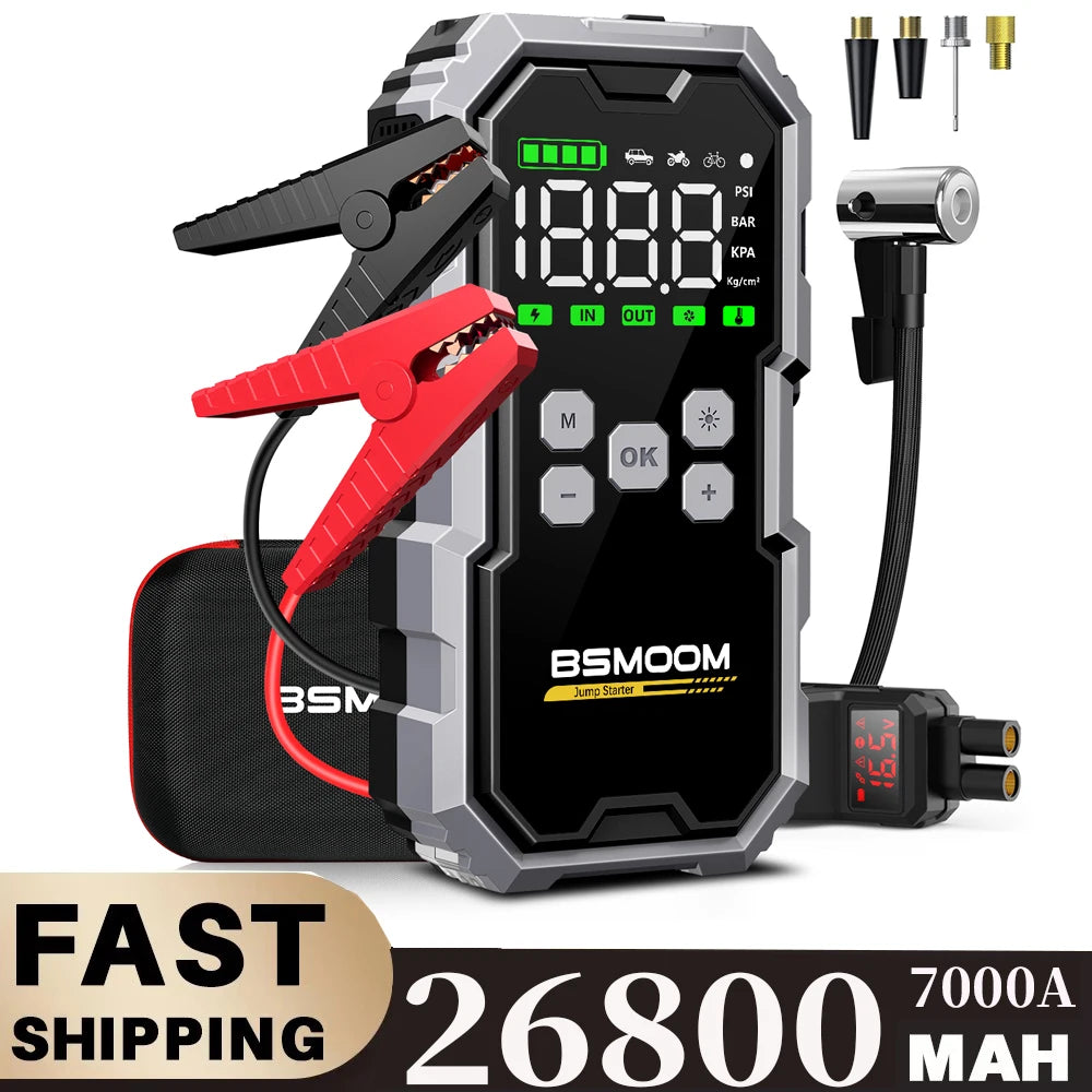 Car Jump Starter 7000A - Portable Battery Booster with Air Pump