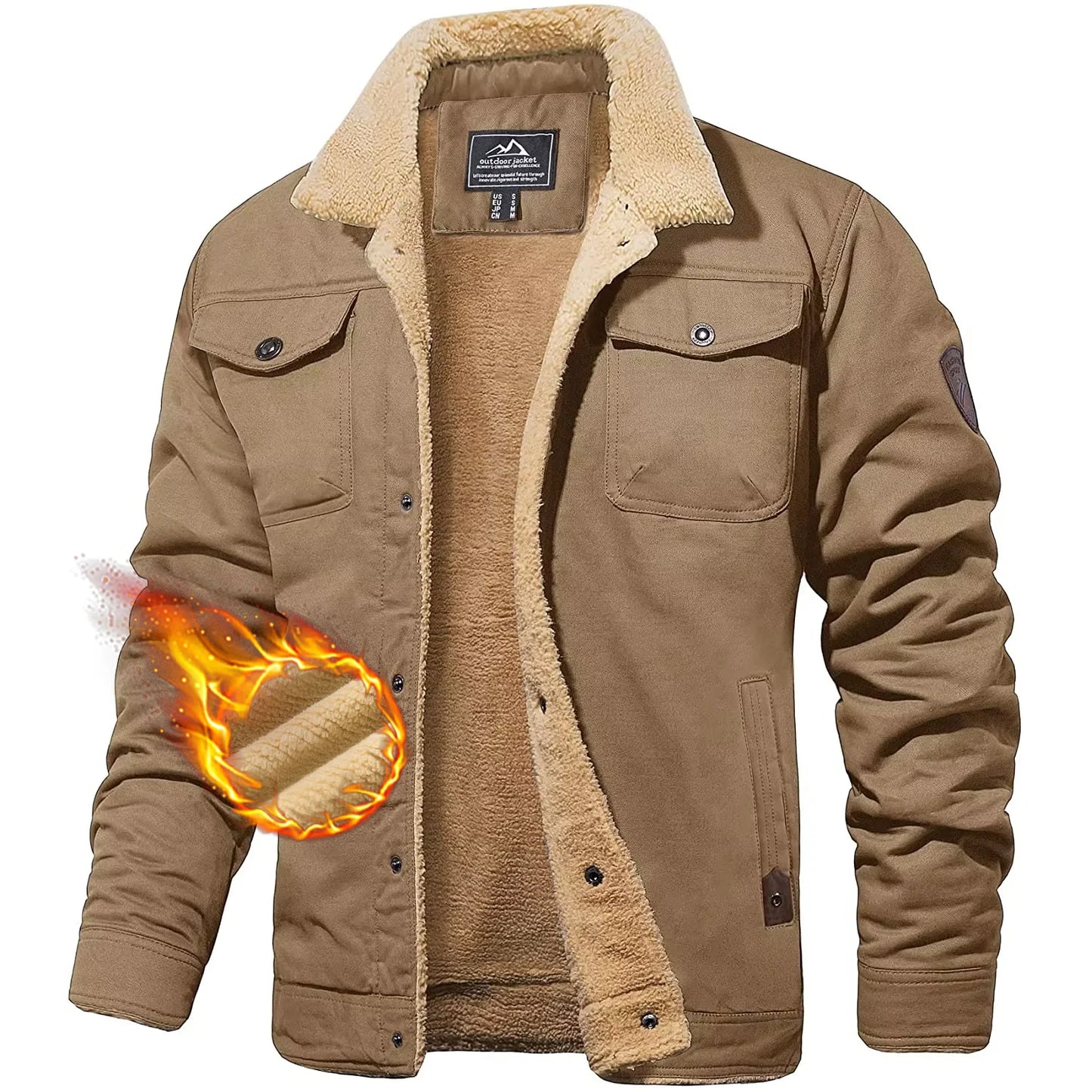 Men's Winter Cotton Jacket - Sherpa Fleece Lined Trucker Coat