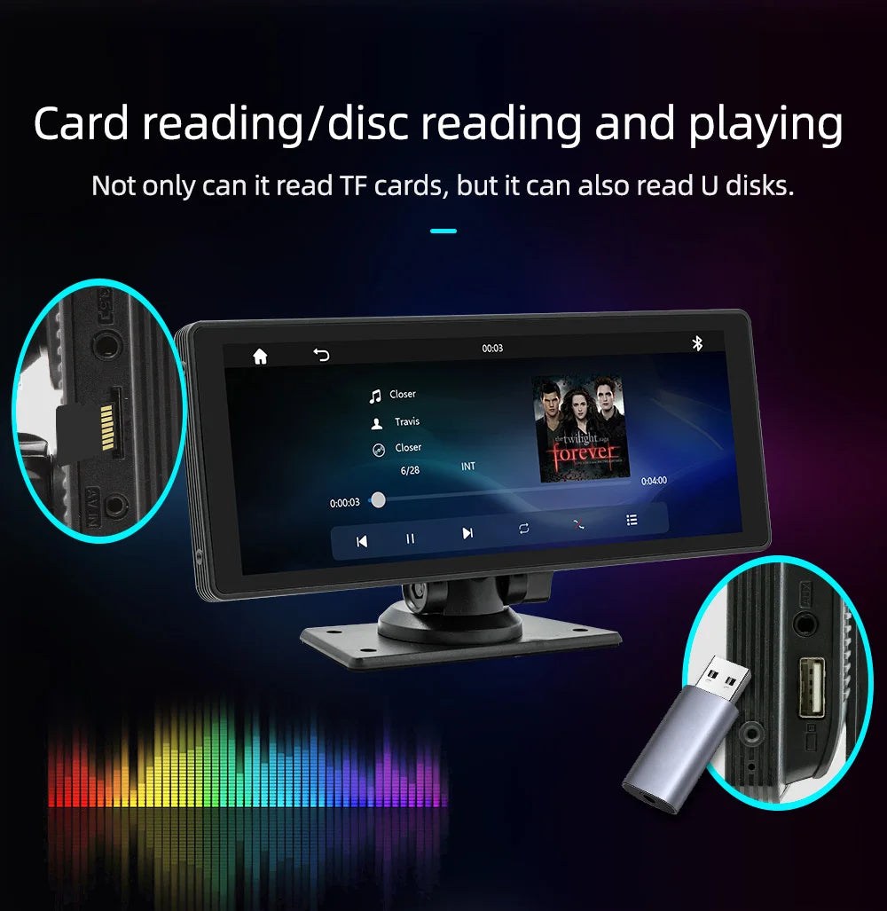 BQCC 10.26 Inch Portable Wireless Carplay Screen HD Rear Reversing Camera Car Radio DVR MP5 Multimedia Video Player Android Auto