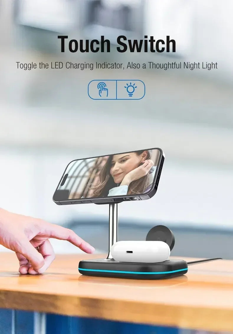 3 In 1 Magnetic Wireless Charger Stand For Magsafe iPhone 16 15 14 13 Pro Max Apple Watch 9 8 AirPods Pro Fast Charging Station