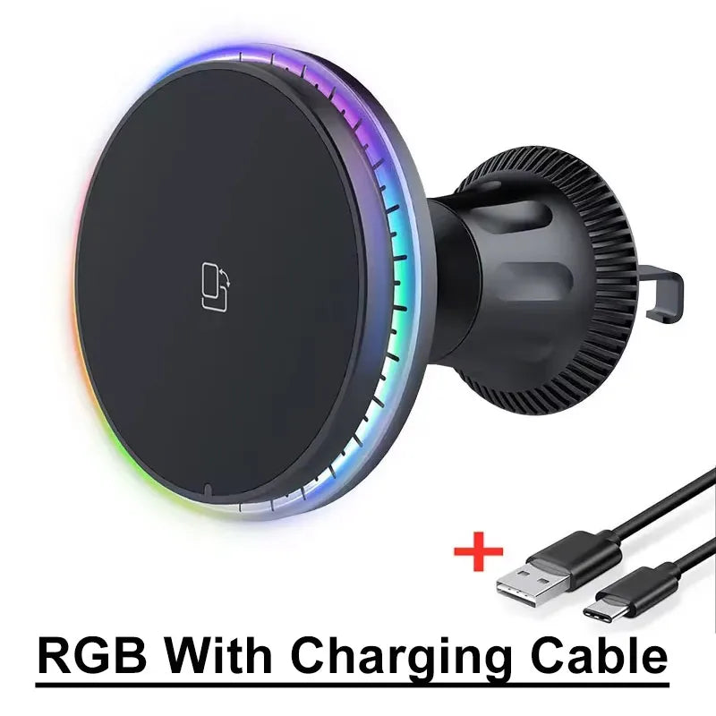 30W Magnetic Car Wireless Charger RGB For iPhone 12 13 14 15 Pro Max Macsafe Car Phone Holder Stand Mount Fast Charging Station