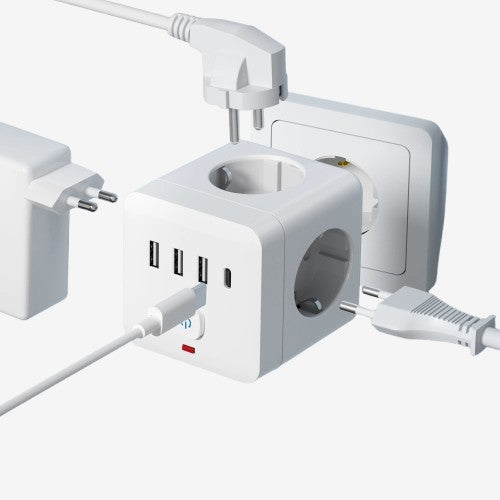 Power Strip 7-in-1 Desktop - 3 AC Outlets 3 USB Type-C Surge