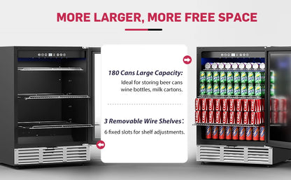 24 Inch Beverage Fridge - 180 Can Built-in Under Counter