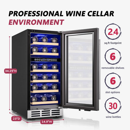 Wine Fridge 33 Bottles - Dual Zone Temperature Control 15 Inch