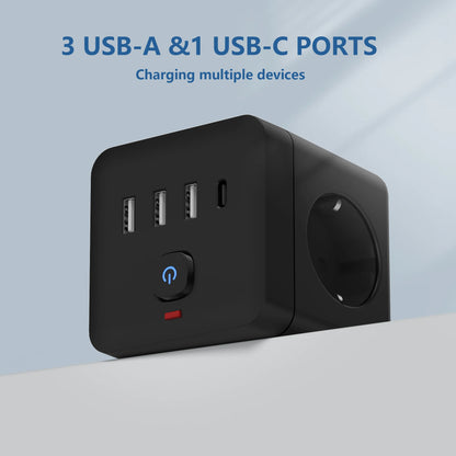 Power Strip 7-in-1 Desktop - 3 AC Outlets 3 USB Type-C Surge