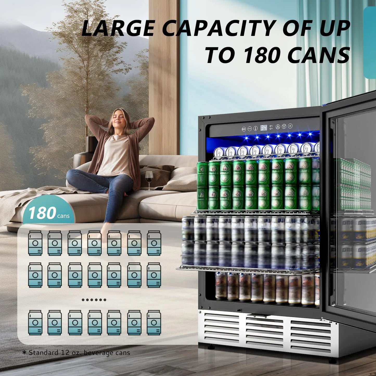 24 Inch Beverage Fridge - 180 Can Built-in Under Counter