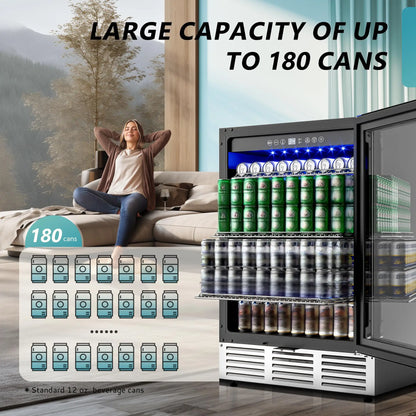 24 Inch Beverage Fridge - 180 Can Built-in Under Counter