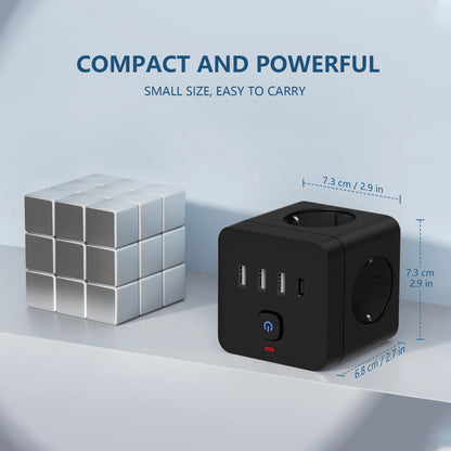 Power Strip 7-in-1 Desktop - 3 AC Outlets 3 USB Type-C Surge