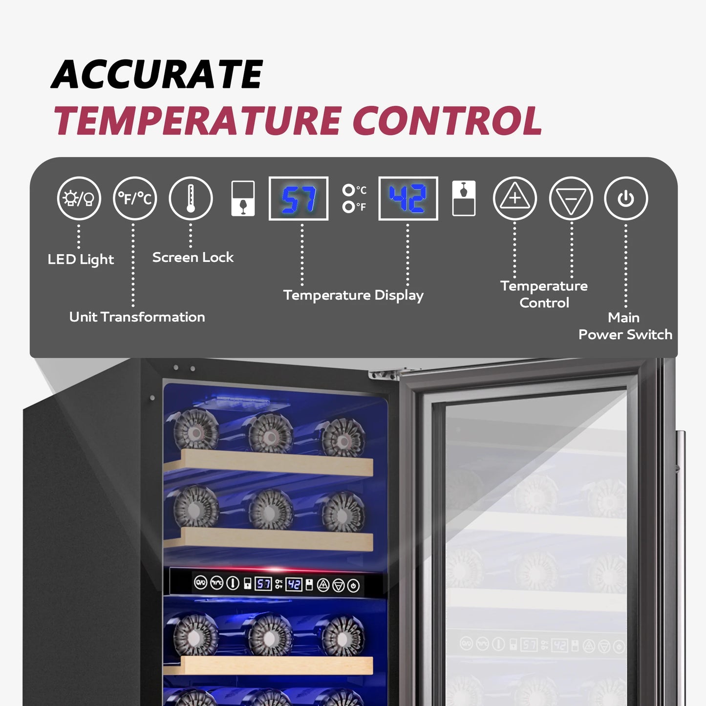 Wine Fridge 33 Bottles - Dual Zone Temperature Control 15 Inch