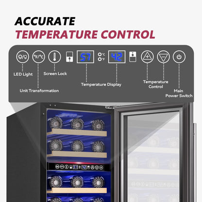 Wine Fridge 33 Bottles - Dual Zone Temperature Control 15 Inch