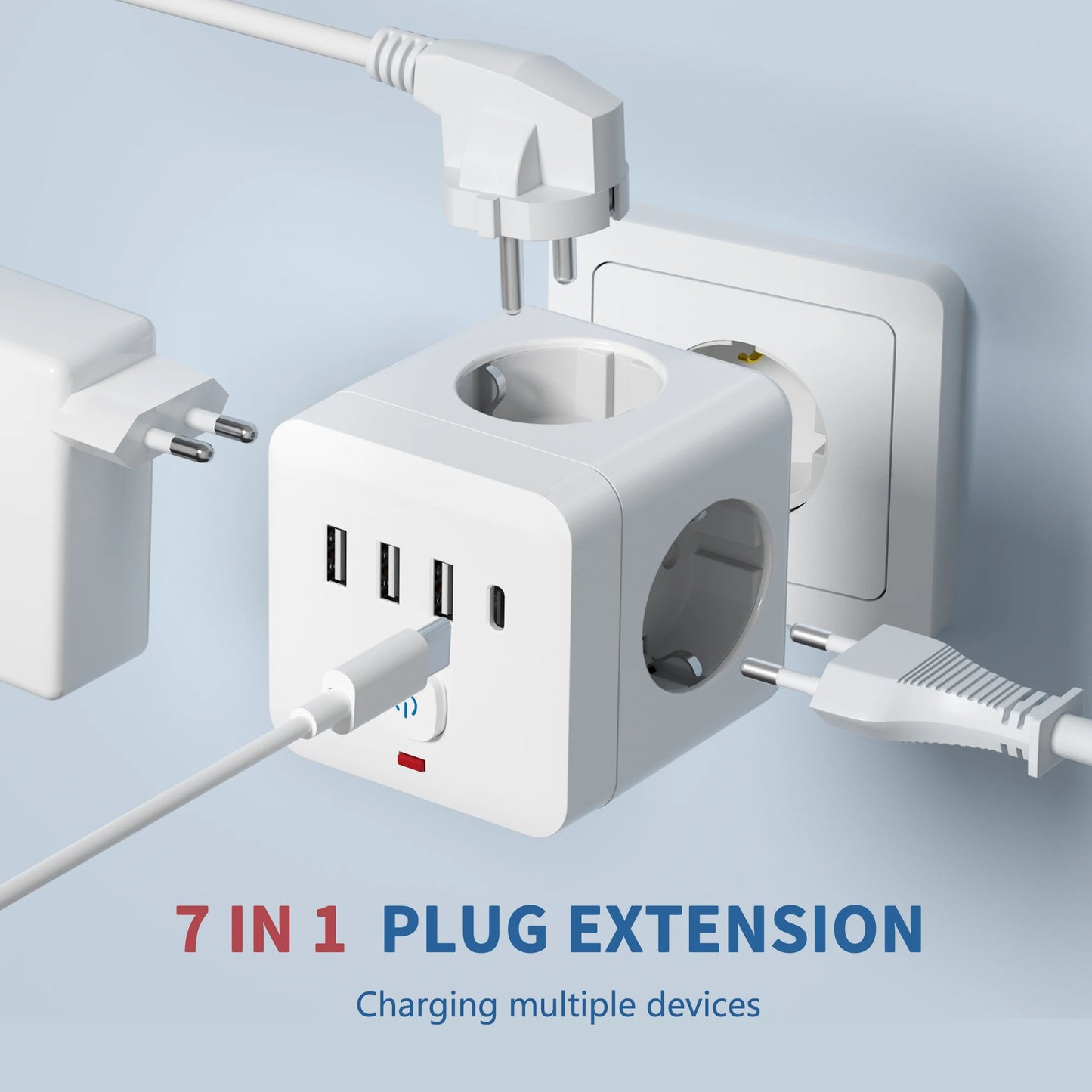 Power Strip 7-in-1 Desktop - 3 AC Outlets 3 USB Type-C Surge