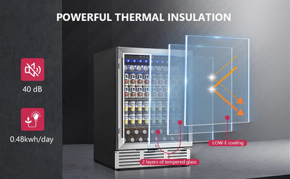24 Inch Beverage Fridge - 180 Can Built-in Under Counter