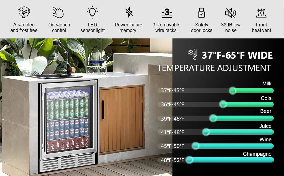 24 Inch Beverage Fridge - 180 Can Built-in Under Counter