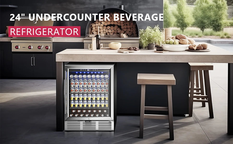 24 Inch Beverage Fridge - 180 Can Built-in Under Counter