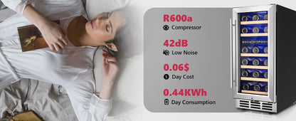 Wine Fridge 33 Bottles - Dual Zone Temperature Control 15 Inch