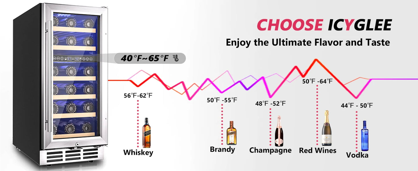 Wine Fridge 33 Bottles - Dual Zone Temperature Control 15 Inch