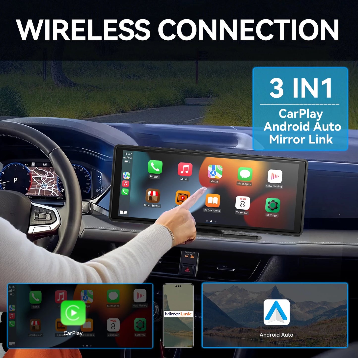 Portable CarPlay Screen 7/10 Inch - Wireless Android Auto