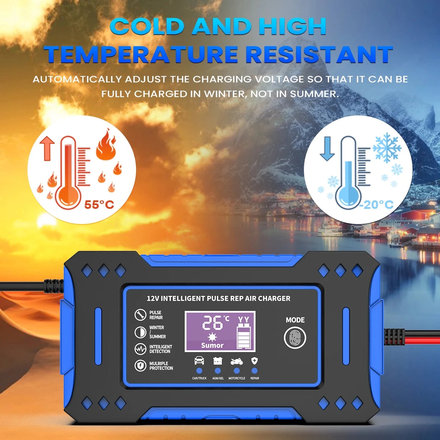 12V Car Battery Charger 6A - LCD Display Smart Repair