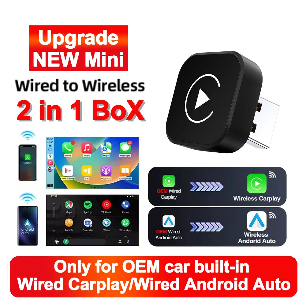 Wireless CarPlay Android Auto Adapter - 2-in-1 USB Dongle