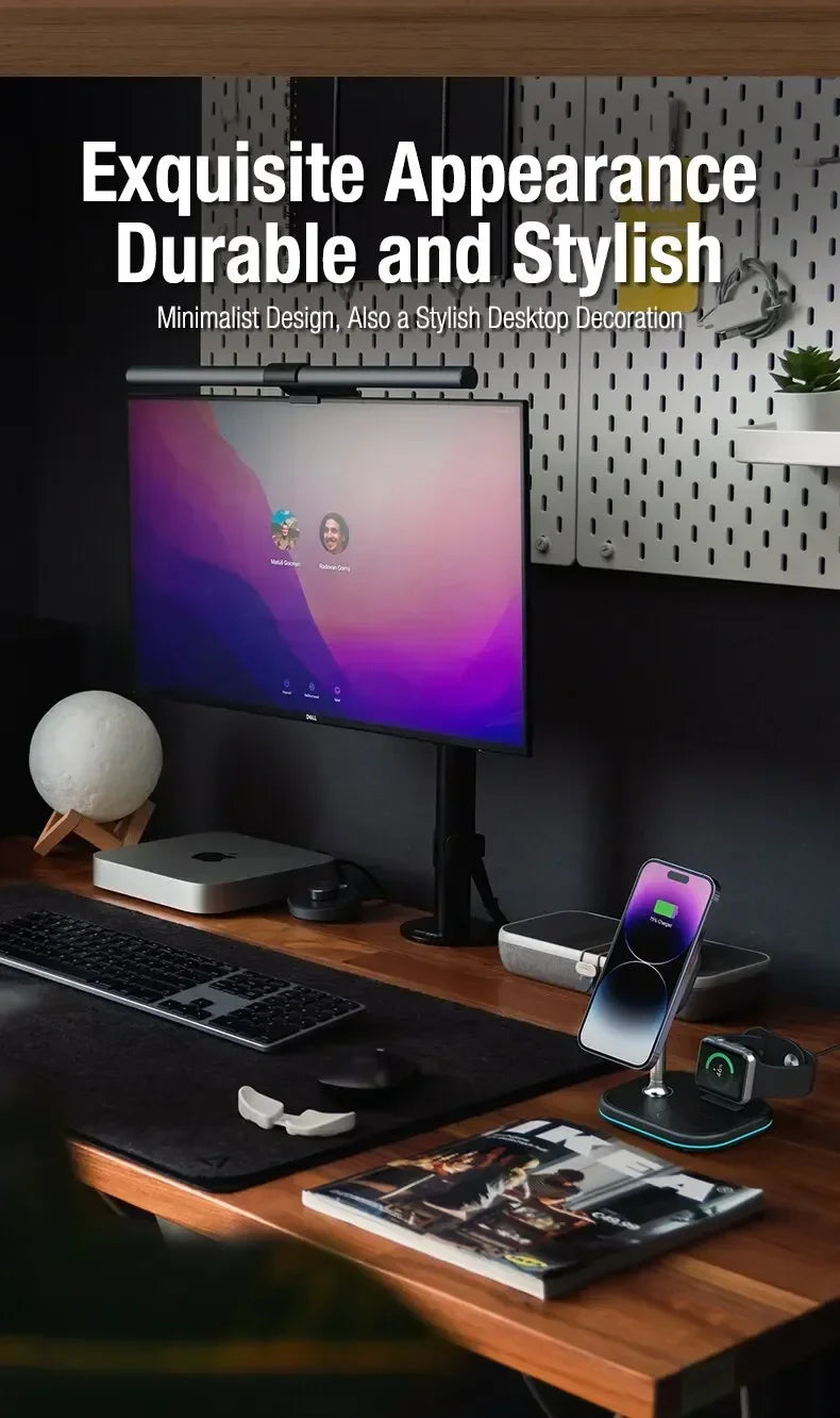 3 In 1 Magnetic Wireless Charger Stand For Magsafe iPhone 16 15 14 13 Pro Max Apple Watch 9 8 AirPods Pro Fast Charging Station