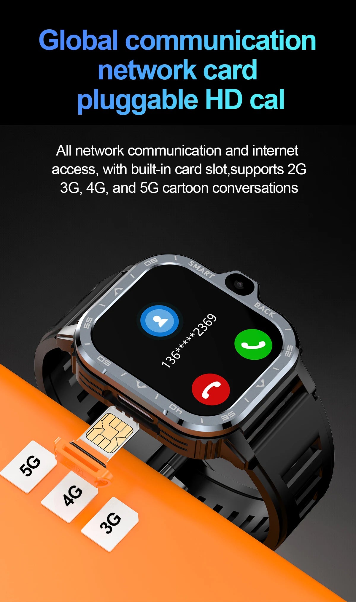 Android Smart Watch 4G - GPS, Dual Camera, 64GB Storage