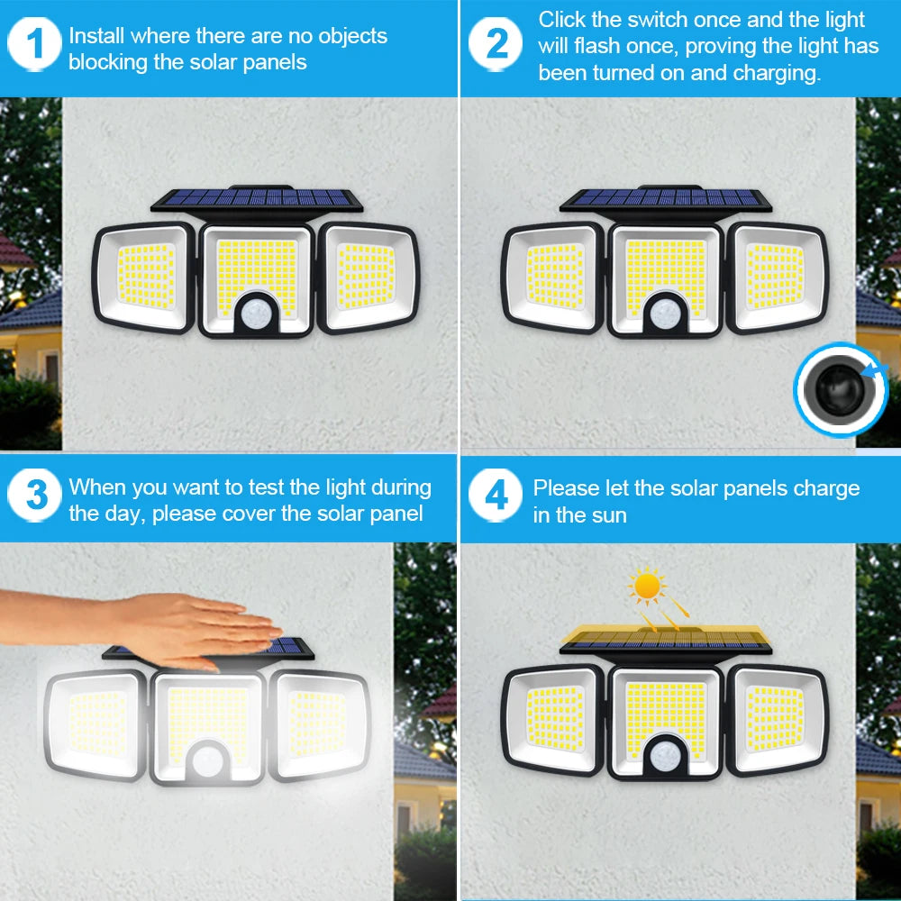Solar Motion Sensor Lights 236 LED - Triple Head Security Light