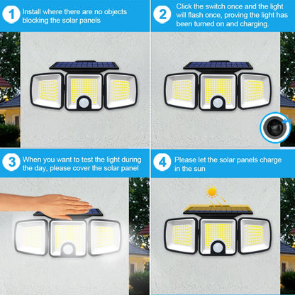 Solar Motion Sensor Lights 236 LED - Triple Head Security Light