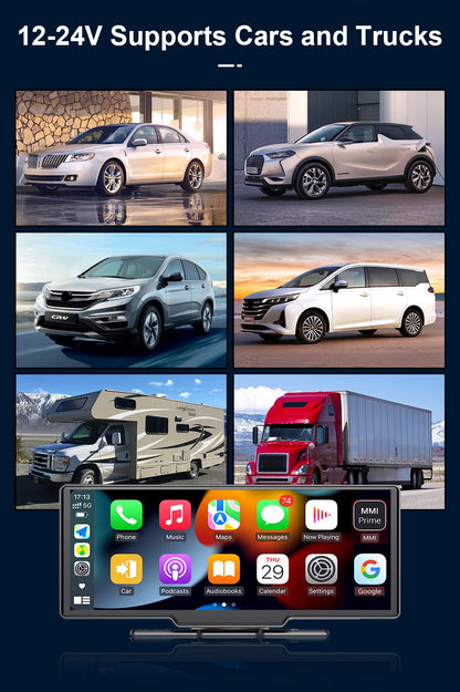 10.26" Carplay Screen for Car,Wireless CarPlay & Android Auto Multimedia Video Player,Universal Car Radio,BT AUX FM Car Stereo