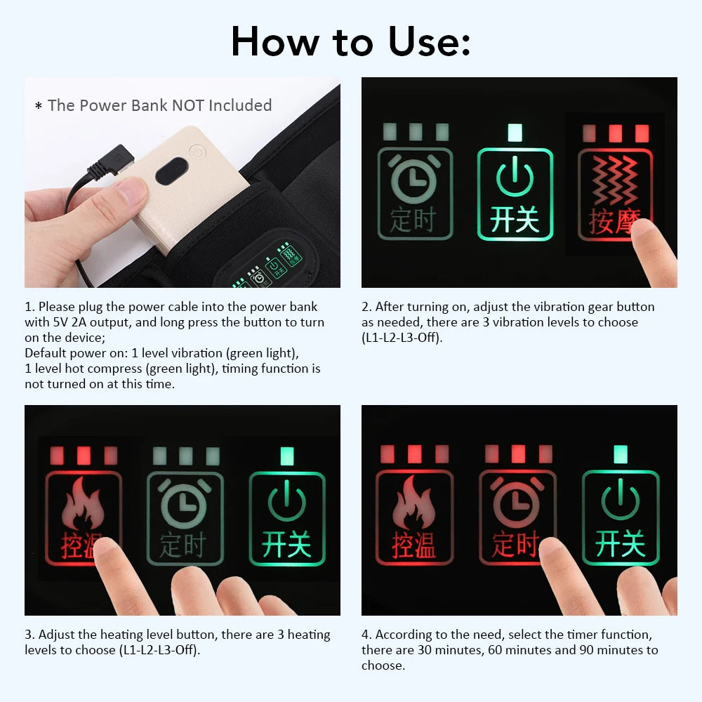 Heated Lumbar Support Belt - Vibrating Back Massager 3 Levels
