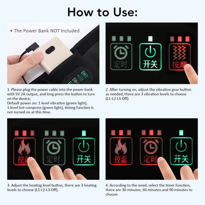 Heated Lumbar Support Belt - Vibrating Back Massager 3 Levels