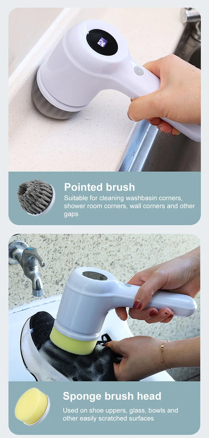 Electric Cleaning Brush - 5 Heads, USB Rechargeable Scrubber