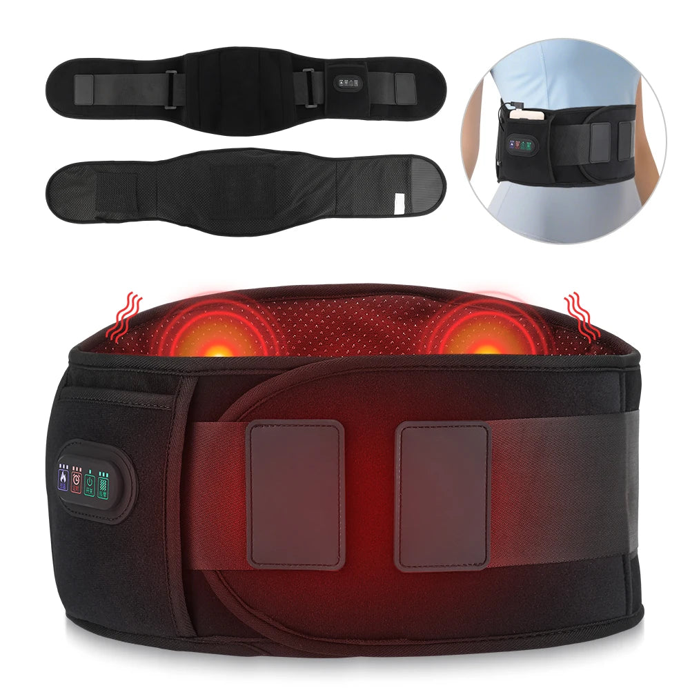 Heated Lumbar Support Belt - Vibrating Back Massager 3 Levels