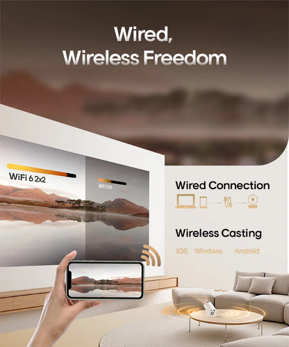 4K Portable Projector 290 ANSI - Android 11 WiFi 6 Cinema