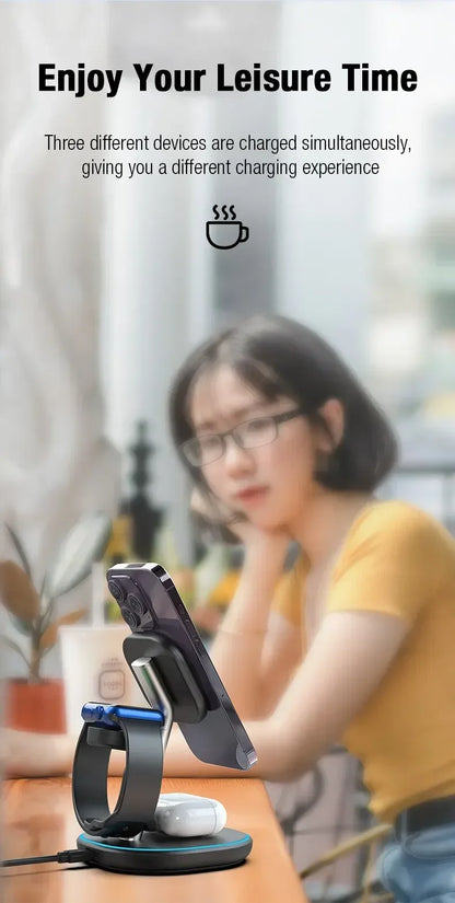 3 In 1 Magnetic Wireless Charger Stand For Magsafe iPhone 16 15 14 13 Pro Max Apple Watch 9 8 AirPods Pro Fast Charging Station