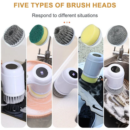 Electric Cleaning Brush - 5 Heads, USB Rechargeable Scrubber