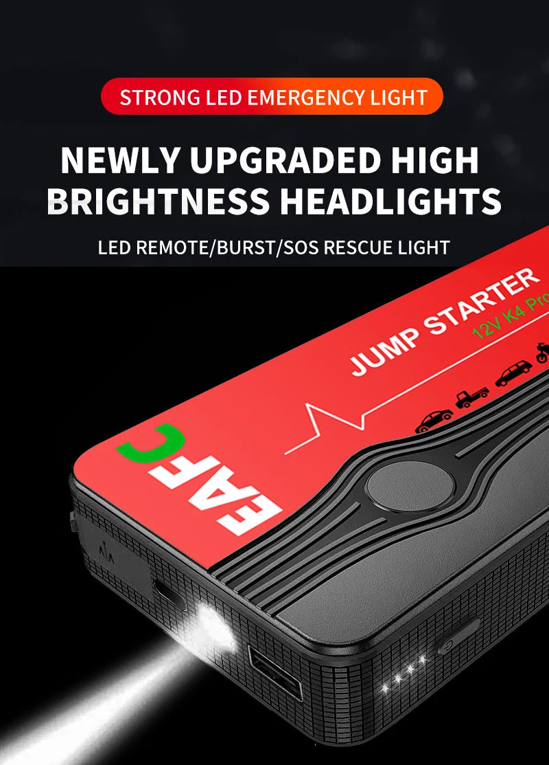 Car Jump Starter 600A 12V - 12000mAh Power Bank LED Light