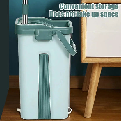Flat Squeeze Mop & Bucket Set - Easy Wring Microfiber Pads