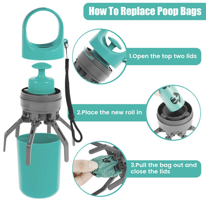 Dog Poop Scooper with Waste Bags - 6-Claw Portable Design