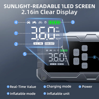 Car Jump Starter 7000A - Portable Battery Booster with Air Pump