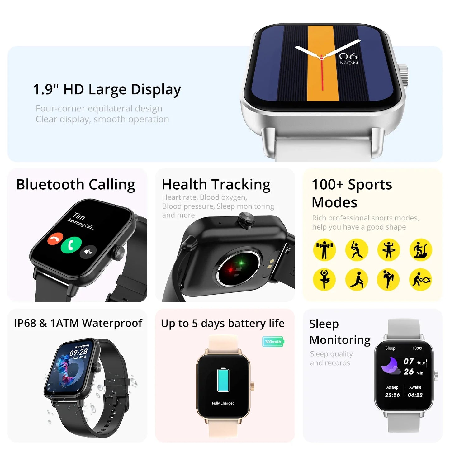 Smart Watch Voice Calling - 1.9" Screen Health Monitor IP68