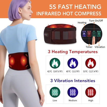 Heated Lumbar Support Belt - Vibrating Back Massager 3 Levels