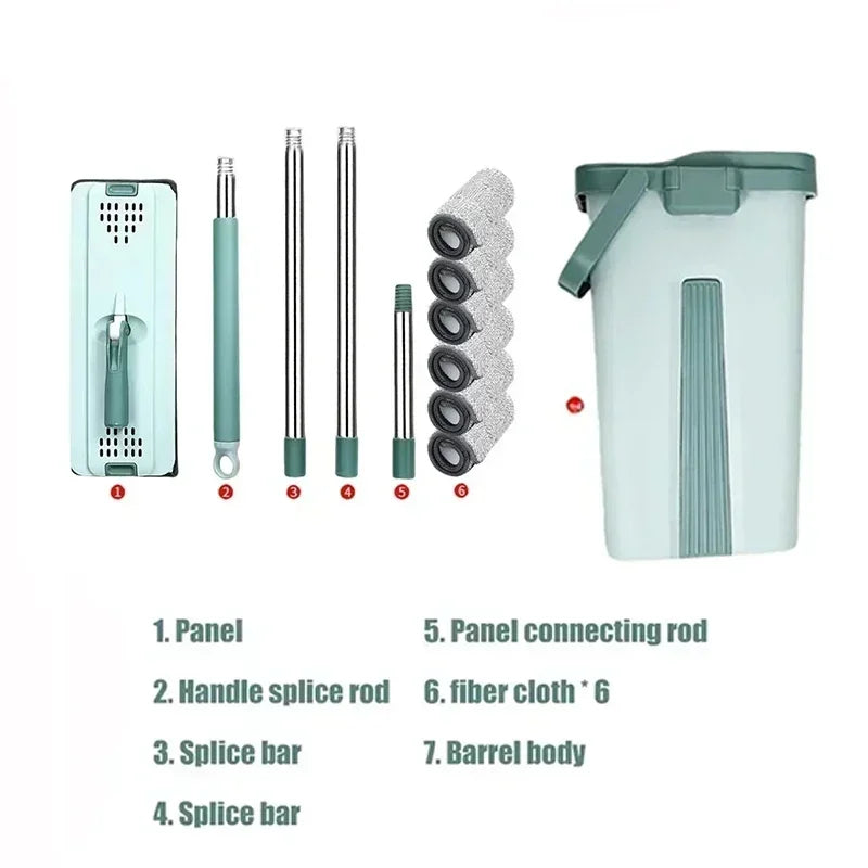 Flat Squeeze Mop & Bucket Set - Easy Wring Microfiber Pads