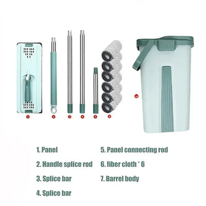Flat Squeeze Mop & Bucket Set - Easy Wring Microfiber Pads