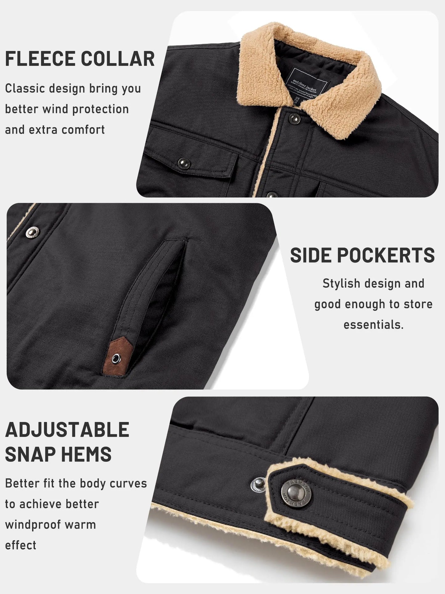 Men's Winter Cotton Jacket - Sherpa Fleece Lined Trucker Coat