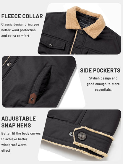 Men's Winter Cotton Jacket - Sherpa Fleece Lined Trucker Coat