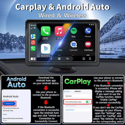 Car Stereo Screen 7 Inch - Wireless CarPlay Android Auto