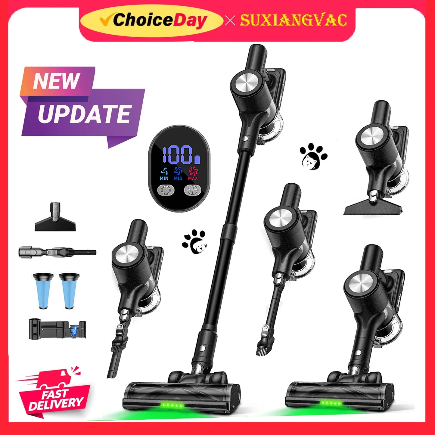 Cordless Stick Vacuum - 46kPa Suction Self-Standing Pet Hair