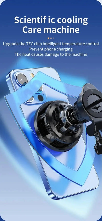 VIKEFON 15W ice Cooling Magnetic Wireless Car Charger for iPhone 16-12 Pro Max MacSafe Car Phone Holder Fast Charging Station