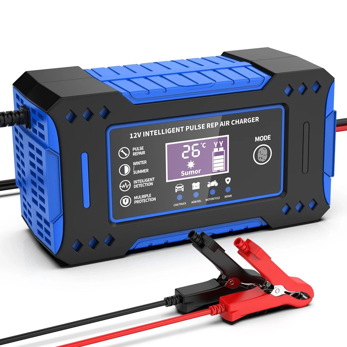 12V Car Battery Charger 6A - LCD Display Smart Repair